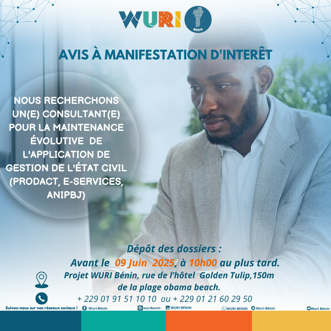 RECRUTEMENT D’UN(E) CONSULTANT(E) POUR LA MAINTENANCE ÉVOLUTIVE DE L’APPLICATION DE GESTION DE L’ÉTAT CIVIL (PRODACT, E-SERVICES, ANIPBJ)