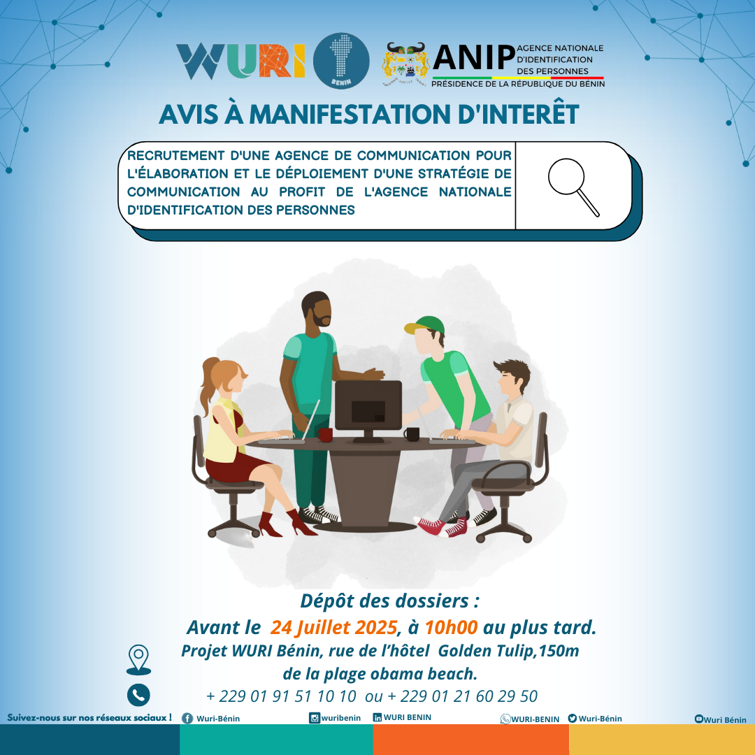 RECRUTEMENT D’UNE AGENCE DE COMMUNICATION POUR L’ÉLABORATION ET LE DÉPLOIEMENT D’UNE STRATÉGIE DE COMMUNICATION AU PROFIT DE L’AGENCE NATIONALE D’IDENTIFICATION DES PERSONNES.
