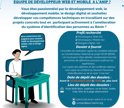 RECRUTEMENT DE STAGIAIRES EN DÉVELOPPEMENT WEP, DÉVELOPPEMENT MOBILE ET DESIGN DIGITAL POUR LE COMPTE DE L’ANIP.