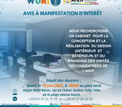 RECRUTEMENT D’UN CABINET POUR LA CONCEPTION ET LA RÉALISATION DU DESIGN (INTÉRIEUR ET EXTÉRIEUR) ET DU BRANDING DES UNITÉS DÉCONCENTRÉES DE L’ANIP.