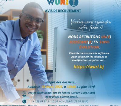 RECRTUEMENT  D’UN(E) ASSISTANT(E) EN SUIVI- ÉVALUATION AU PROFIT DE L’UGP WURI BÉNIN